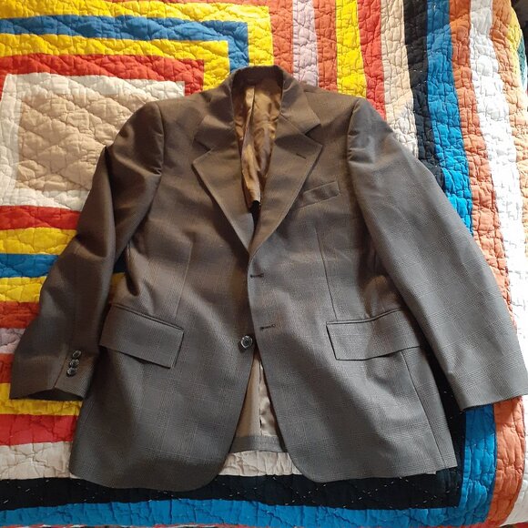 Vintage Brown Plaid Suit Jacket and Matching Vest Size 43 - Picture 1 of 14
